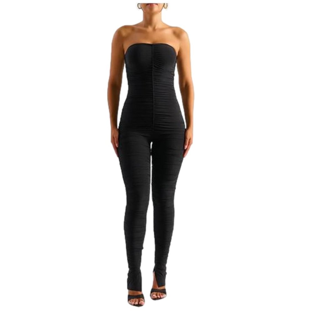 Hourglass Ruched Strapless Slit Hem Jumpsuit by Naked Wardrobe
